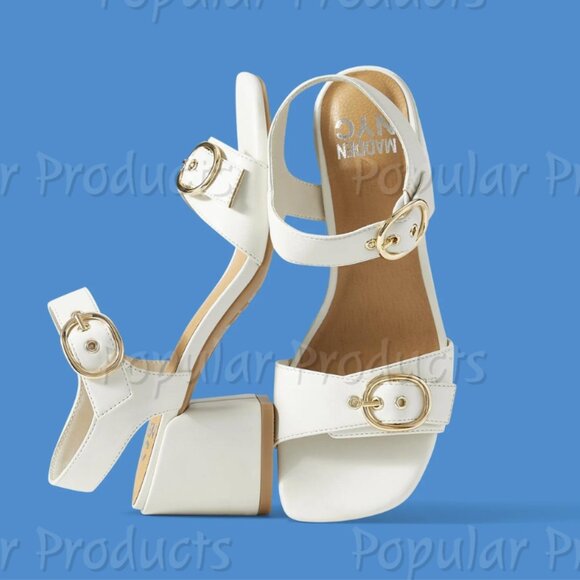Madden NYC | Adelade Block Heel Buckle Sandals, White - Picture 7 of 10